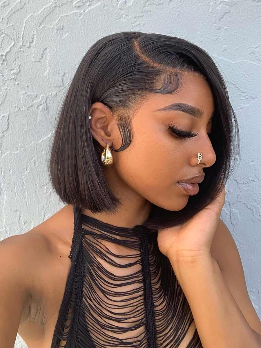Livia Deep Side Silky Straight Short Bob Scalp Knots Frontal Wig HD Lace