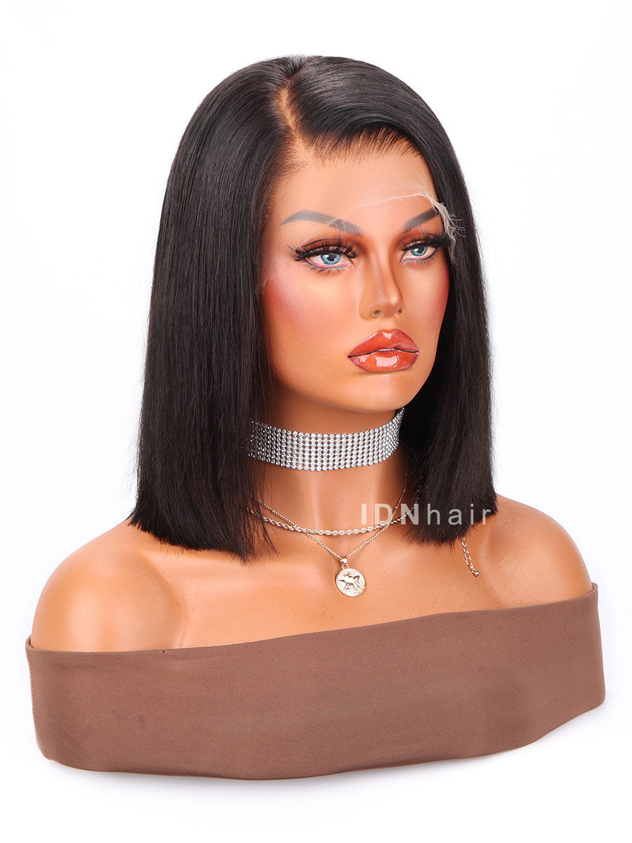 Livia Deep Side Silky Straight Short Bob Scalp Knots Frontal Wig HD Lace