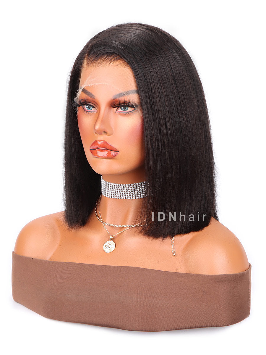 Livia Deep Side Silky Straight Short Bob Scalp Knots Frontal Wig HD Lace