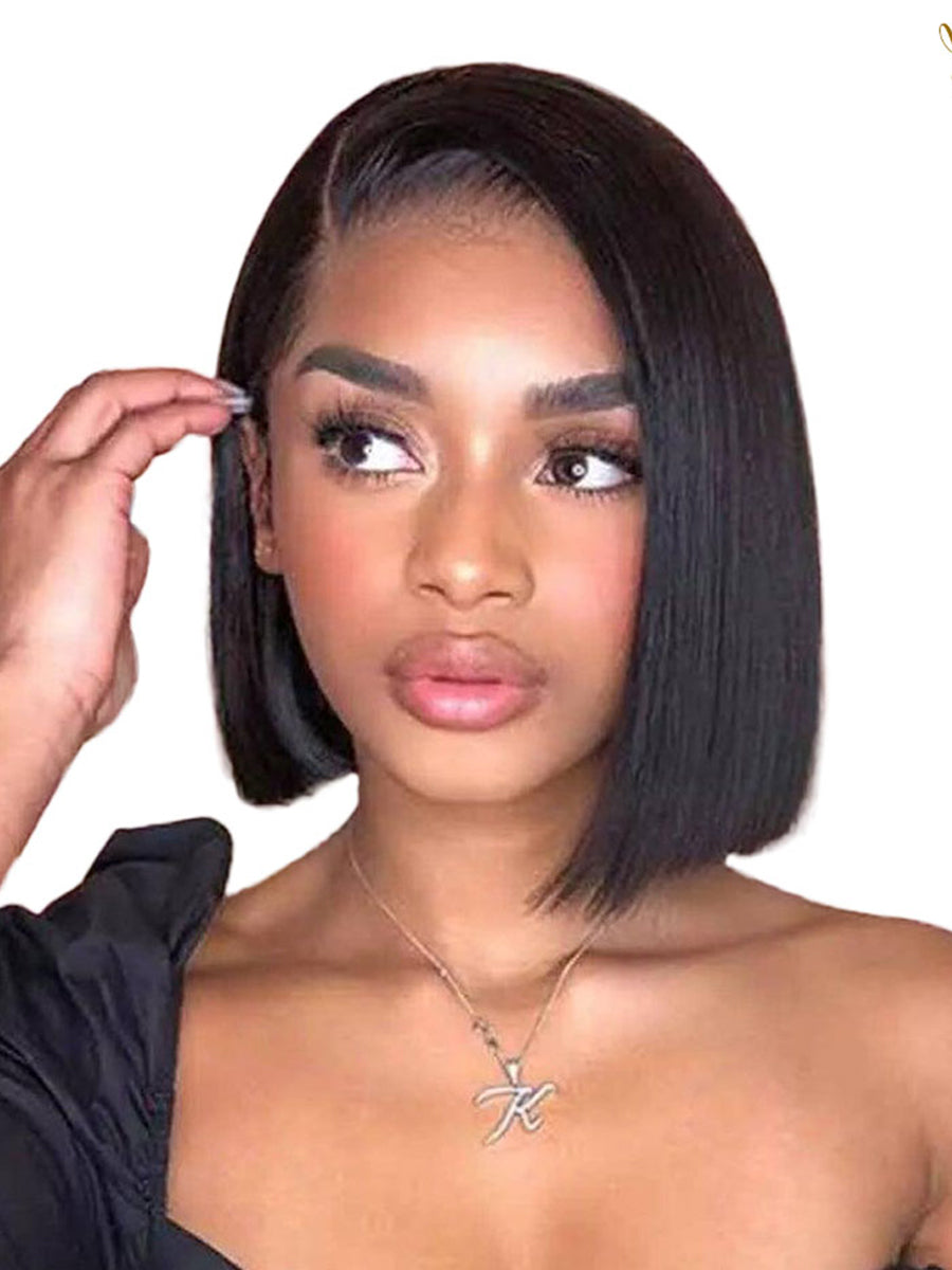 Livia Deep Side Silky Straight Short Bob Scalp Knots Frontal Wig HD Lace