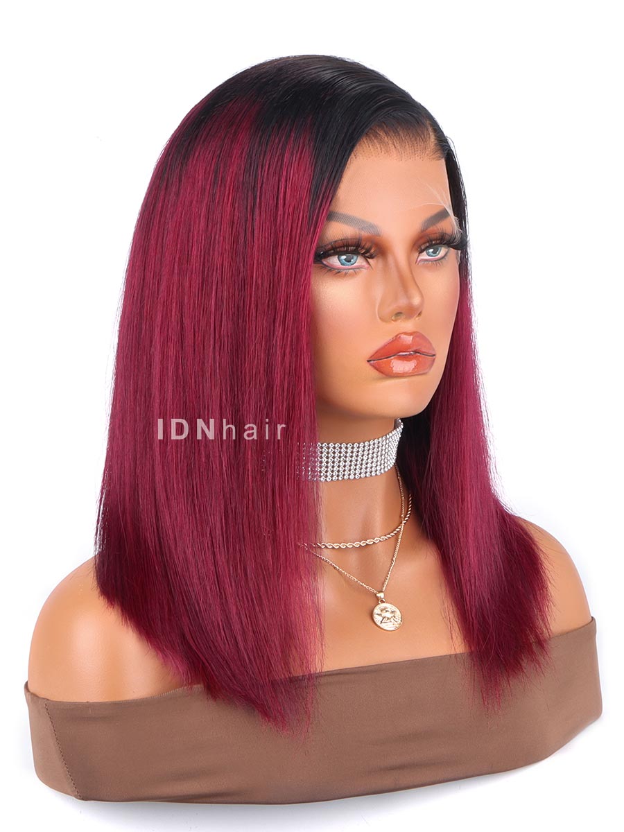 Sale No.41 Red 99j Burgundy Color Bob Straight Glueless HD Lace Wig