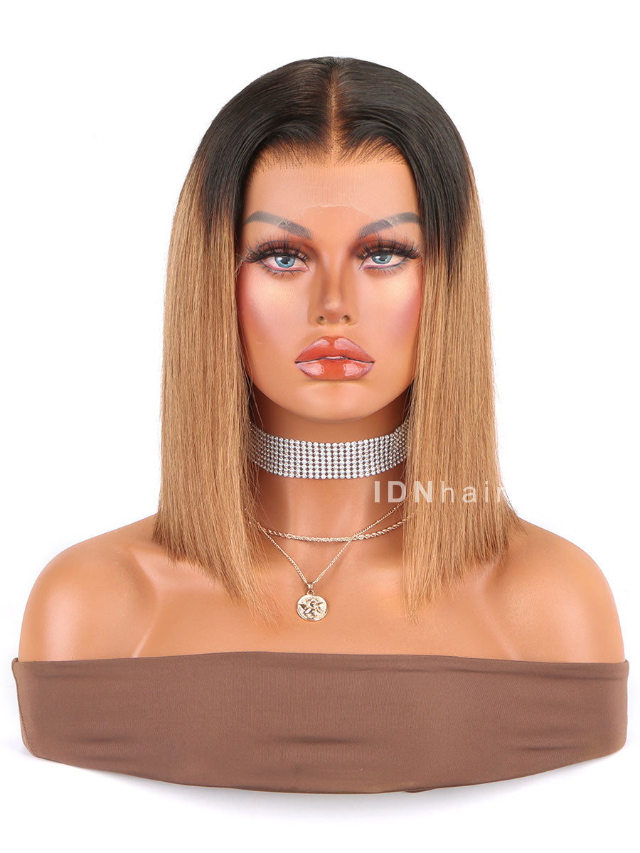 Masie Ombre Brown Silky Straight Bob Scalp Knots 13x6 Frontal HD Lace Wig
