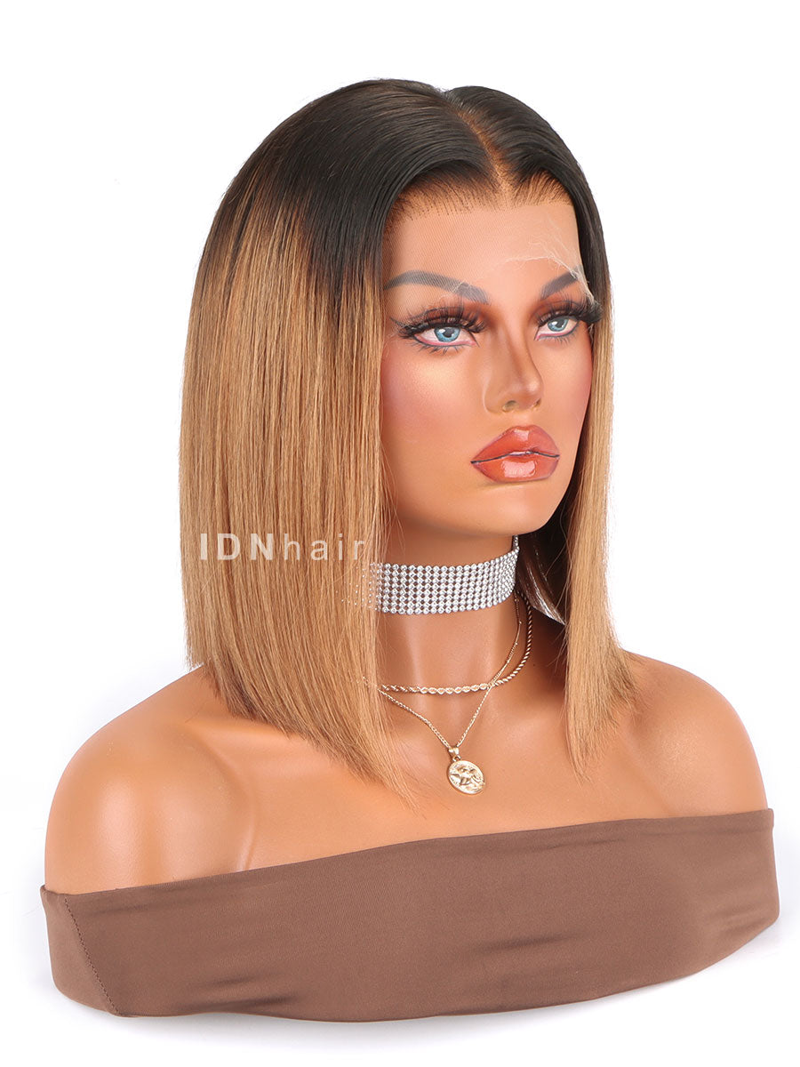 Masie Ombre Brown Silky Straight Bob Scalp Knots 13x6 Frontal HD Lace Wig