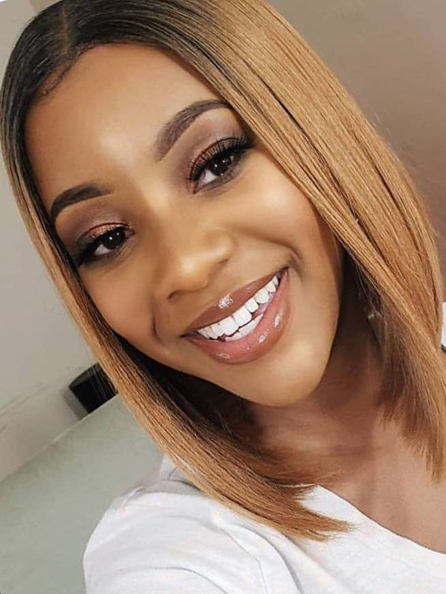 Masie Ombre Brown Silky Straight Bob Scalp Knots 13x6 Frontal HD Lace Wig