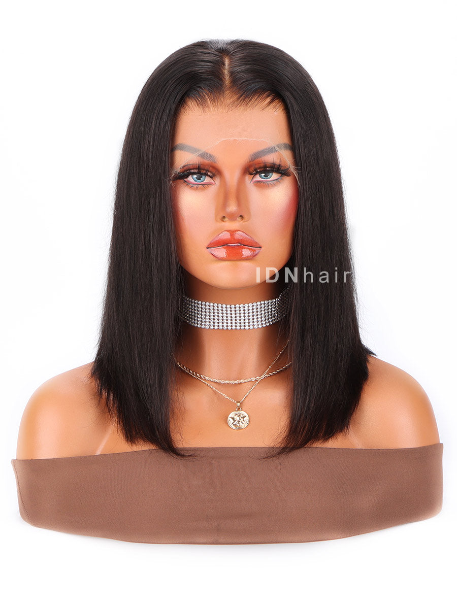 Mature Straight Bob Scalp Knots Frontal Wig Glueless HD Lace Human Hair