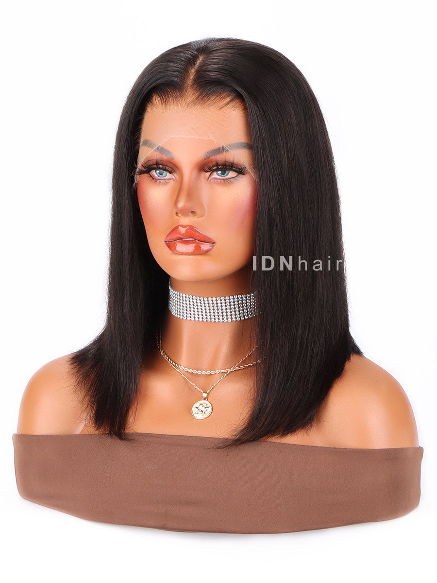 Mature Straight Bob Scalp Knots Frontal Wig Glueless HD Lace Human Hair