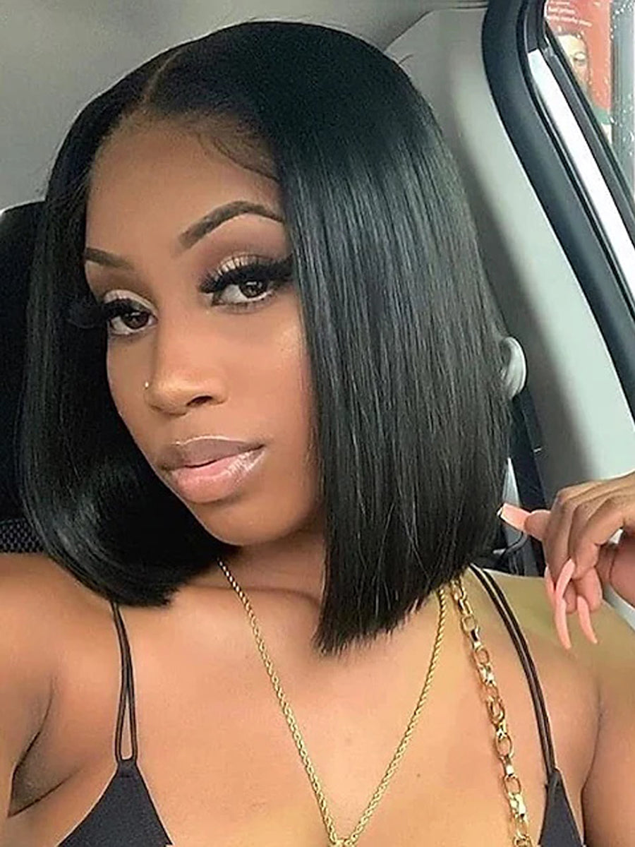 Mature Straight Bob Scalp Knots Frontal Wig Glueless HD Lace Human Hair