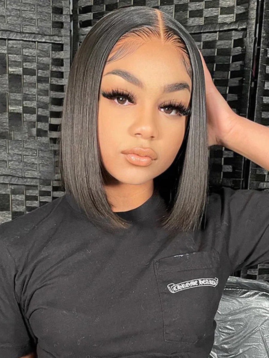 Mature Straight Bob Scalp Knots Frontal Wig Glueless HD Lace Human Hair