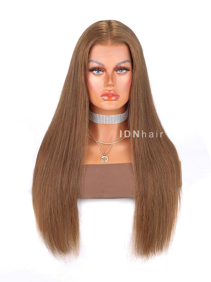 Norene Honey Brown Long Silky Straight Glueless 13x4 Frontal Lace Wig