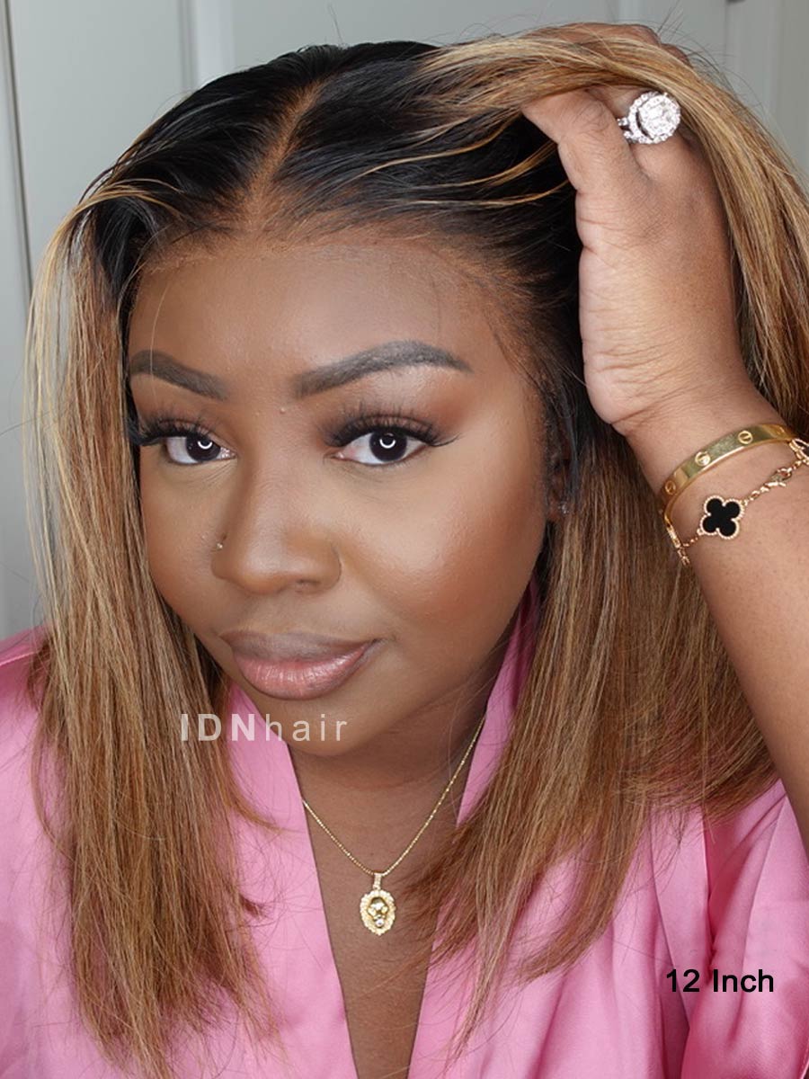 Pisces Seamless Scalp Knots Highlight Brown Glueless 13X6 HD Bob Lace Wig