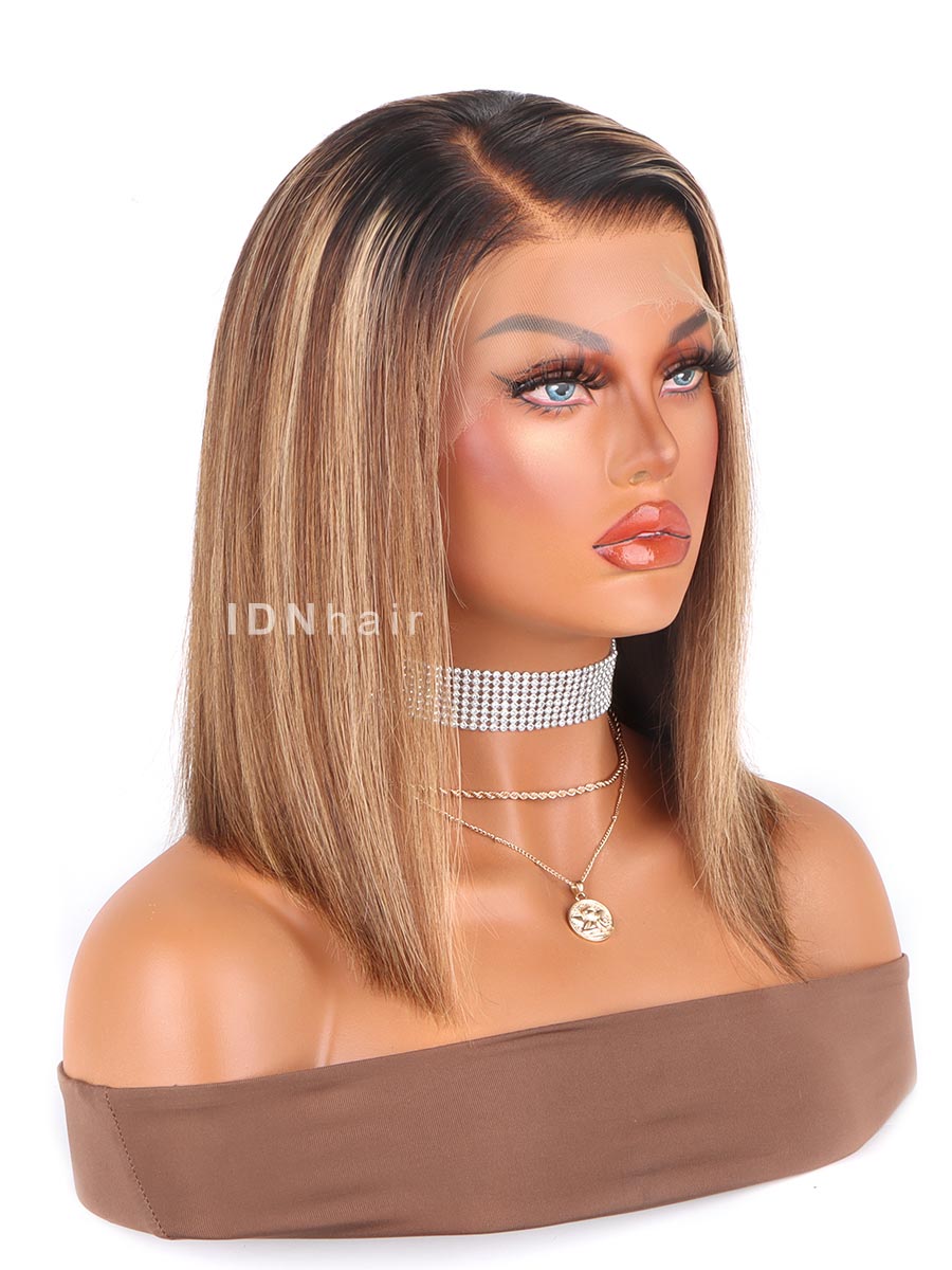 Pisces Seamless Scalp Knots Highlight Brown Glueless 13X6 HD Bob Lace Wig