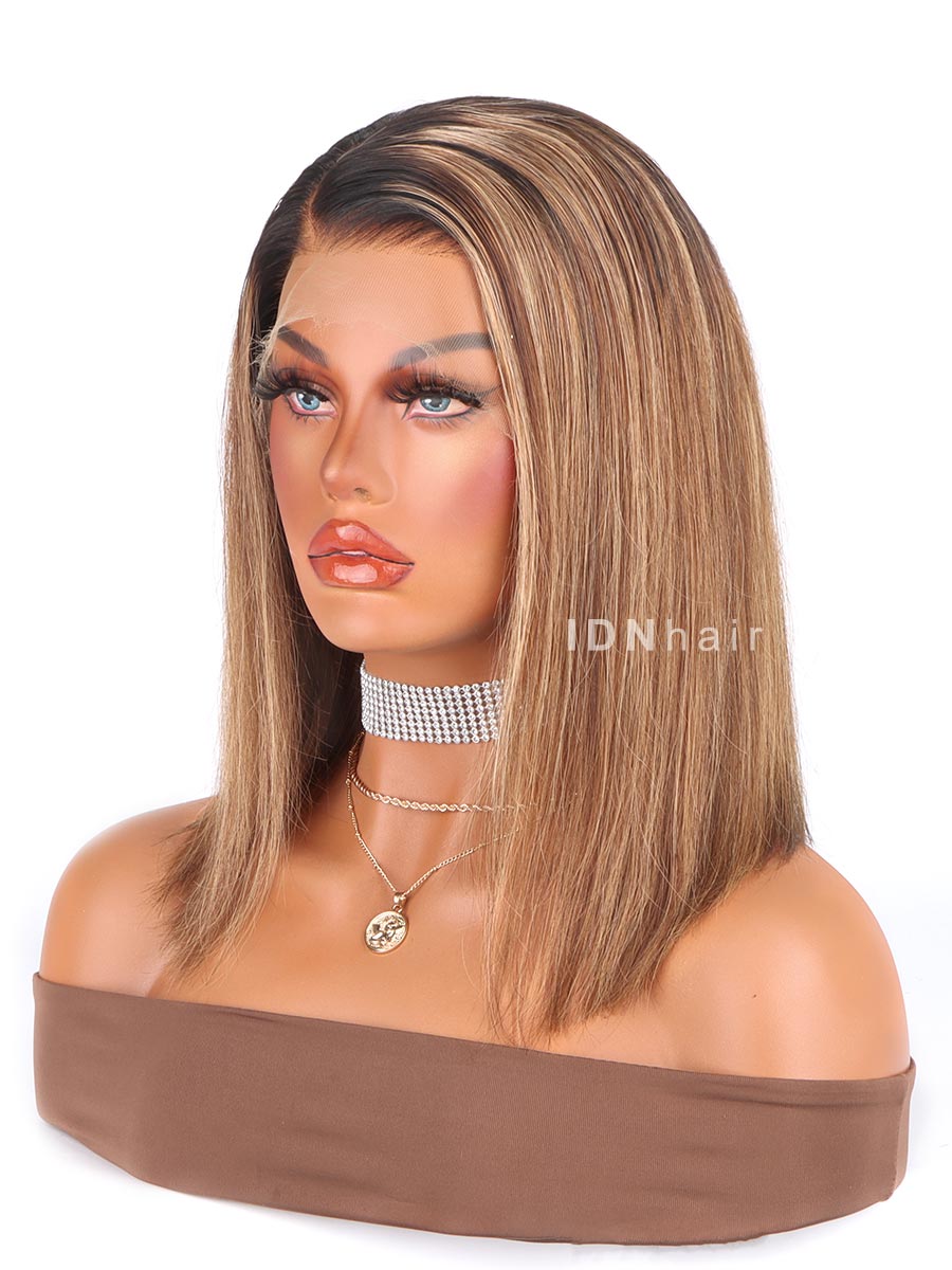 Pisces Seamless Scalp Knots Highlight Brown Glueless 13X6 HD Bob Lace Wig