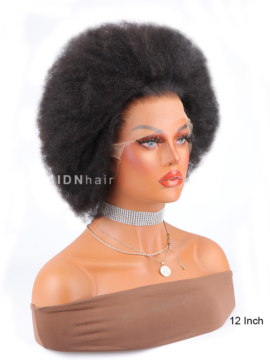Queenie Afro Puff Curl Bob Realistic Natural Hair Style Glueless HD Lace Wig Virgin Hair