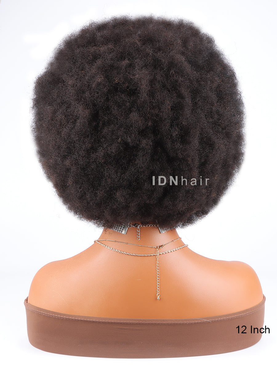 Queenie Afro Puff Curl Bob Realistic Natural Hair Style Glueless HD Lace Wig Virgin Hair
