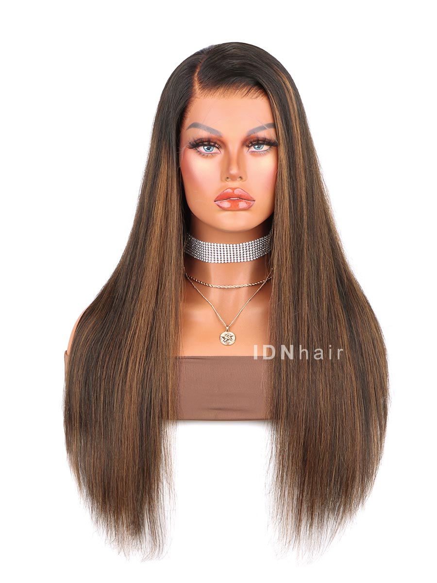 Quinn Highlights Brown Long Straight Hair Scalp Knots HD Lace