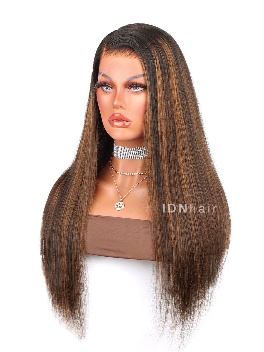 Quinn Highlights Brown Long Straight Hair Scalp Knots HD Lace