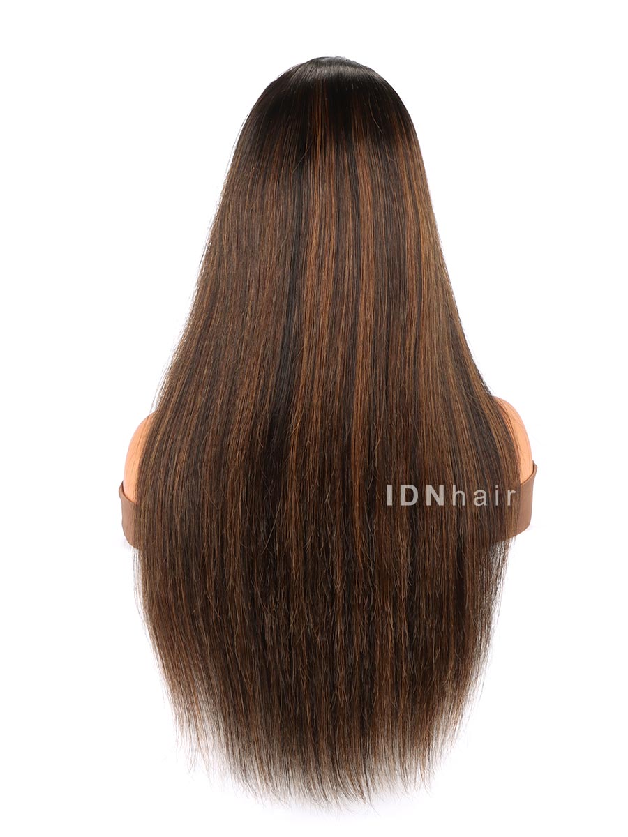 Quinn Highlights Brown Long Straight Hair Scalp Knots HD Lace