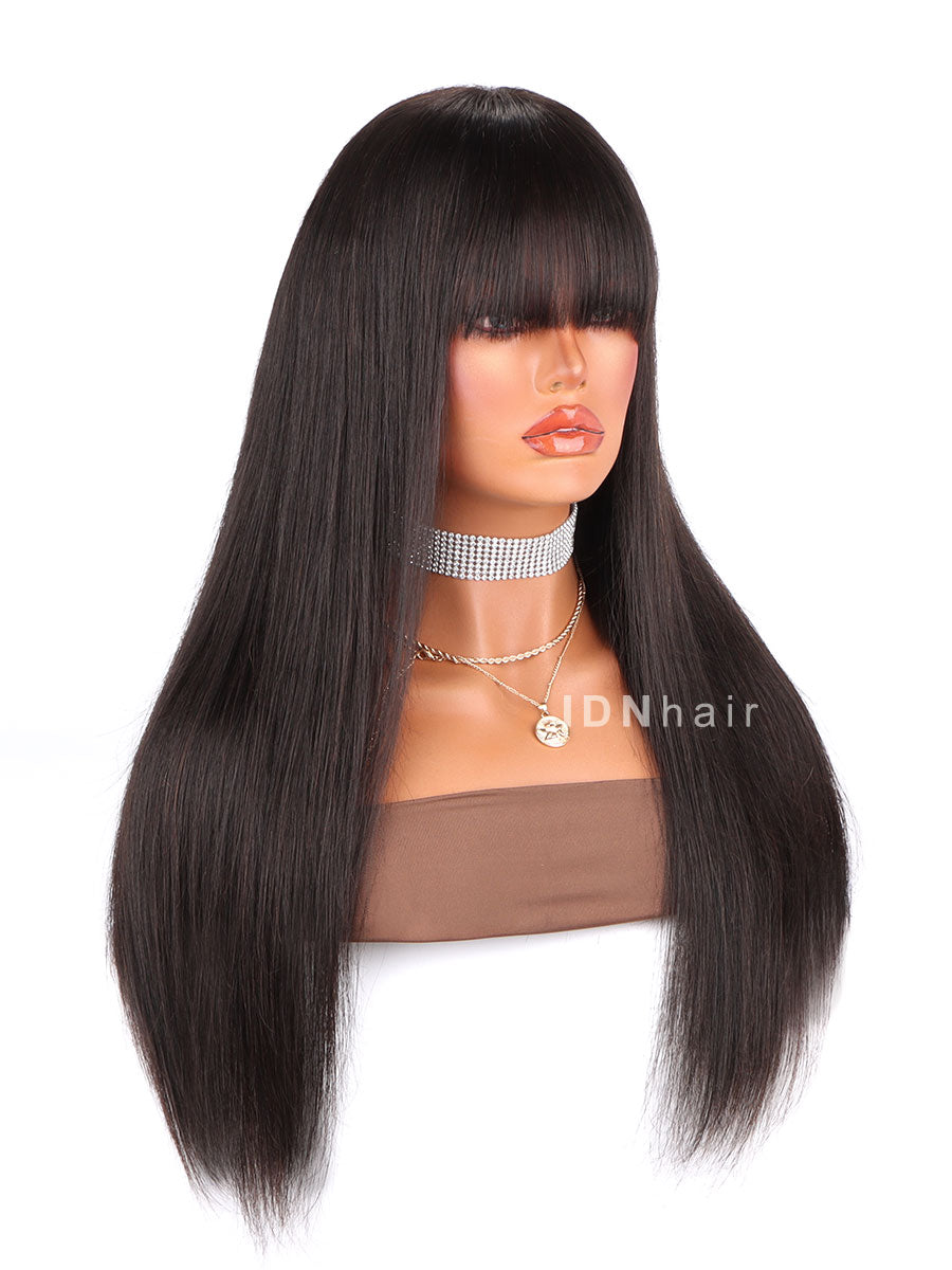 Vicini Natural Straight Lace Wig With Bangs Glueless Human Hair Wigs