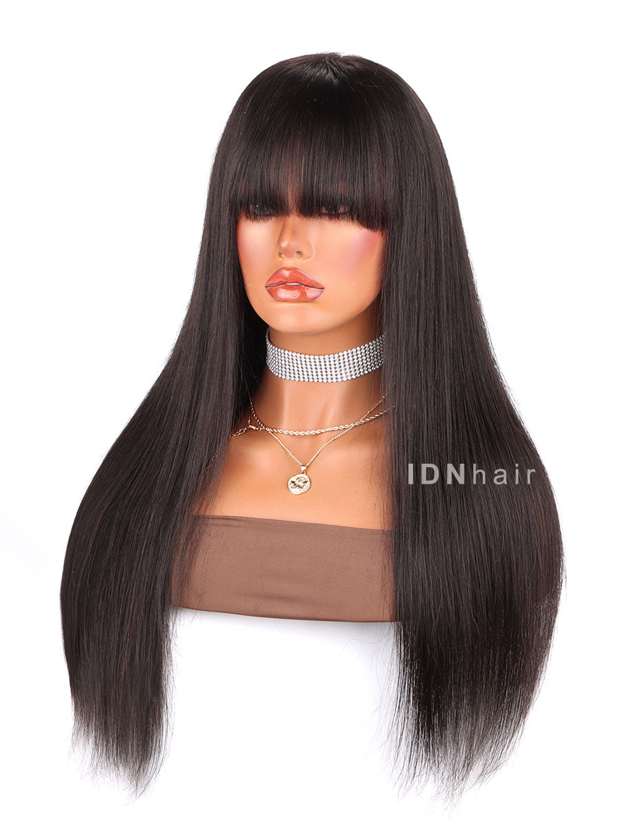 Vicini Natural Straight Lace Wig With Bangs Glueless Human Hair Wigs