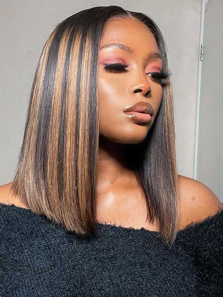 Vita Glueless Highlight Brown Bob Skin Melt HD Lace Wig