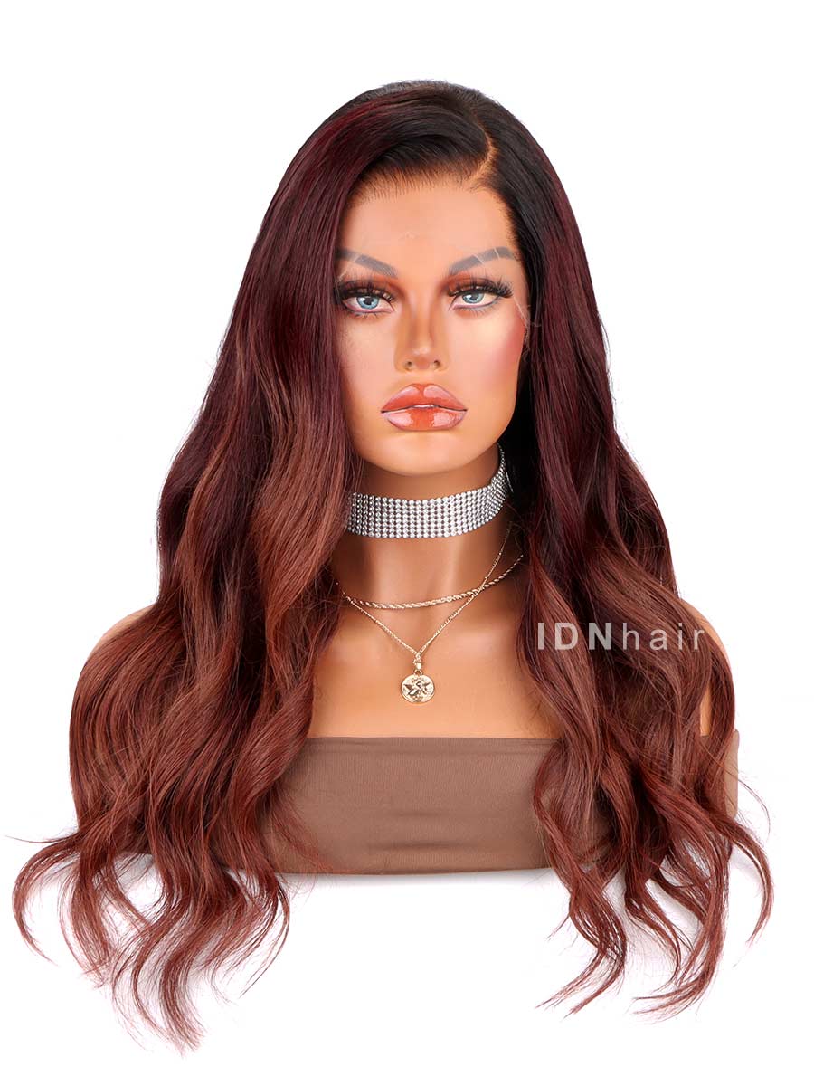 Sale No.30 Ombre Auburn Wavy Scalp Knots 13x4 Frontal HD Lace Wig