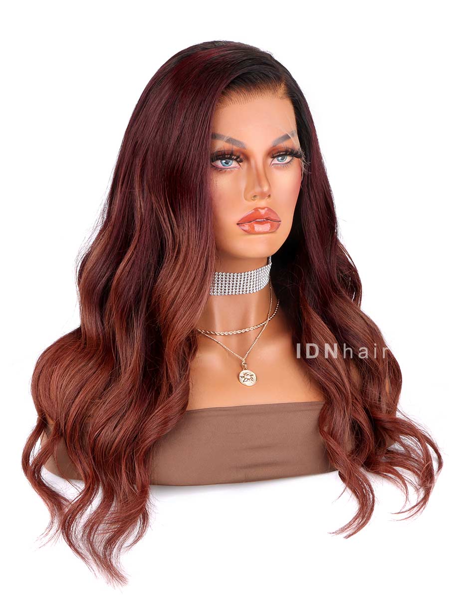 Sale No.30 Ombre Auburn Wavy Scalp Knots 13x4 Frontal HD Lace Wig