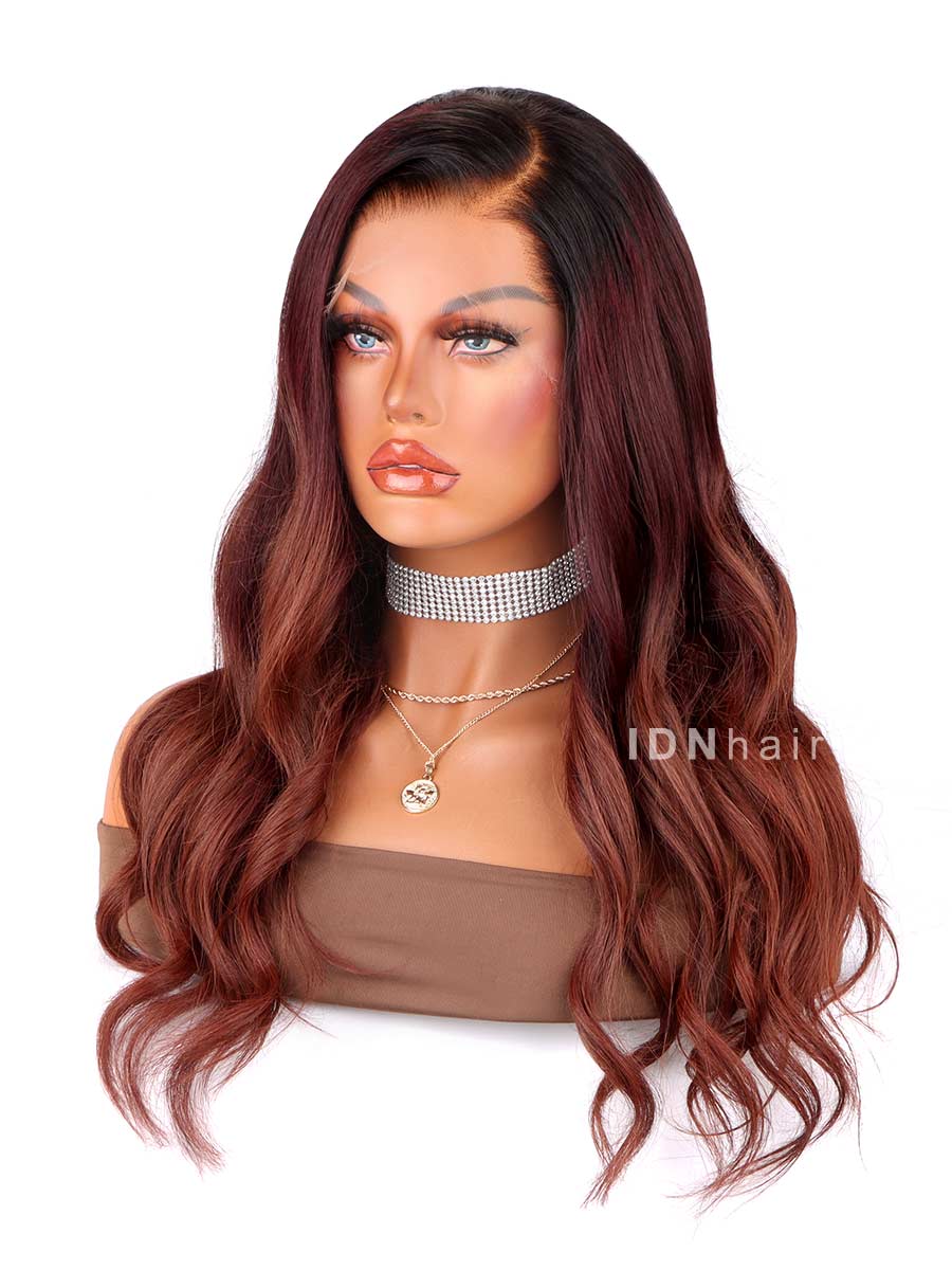 Sale No.30 Ombre Auburn Wavy Scalp Knots 13x4 Frontal HD Lace Wig