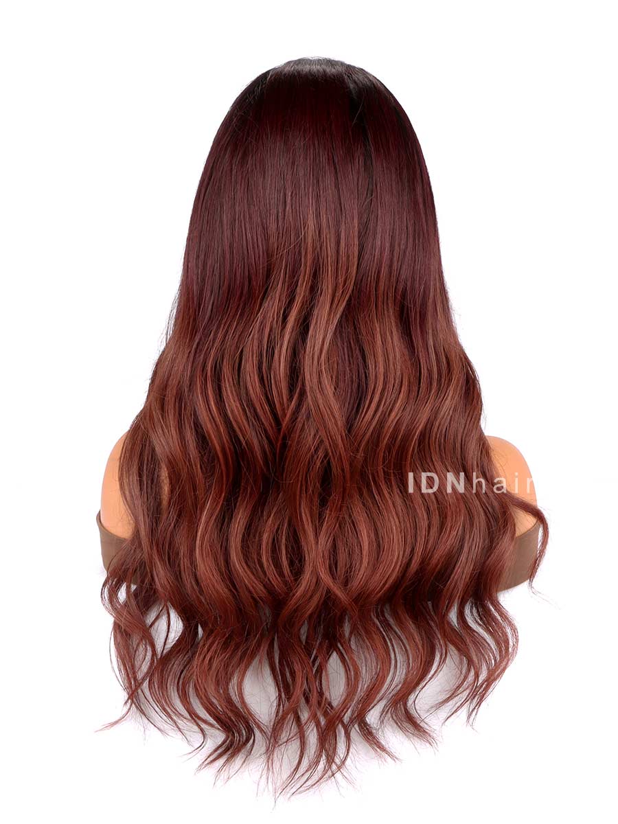 Sale No.30 Ombre Auburn Wavy Scalp Knots 13x4 Frontal HD Lace Wig