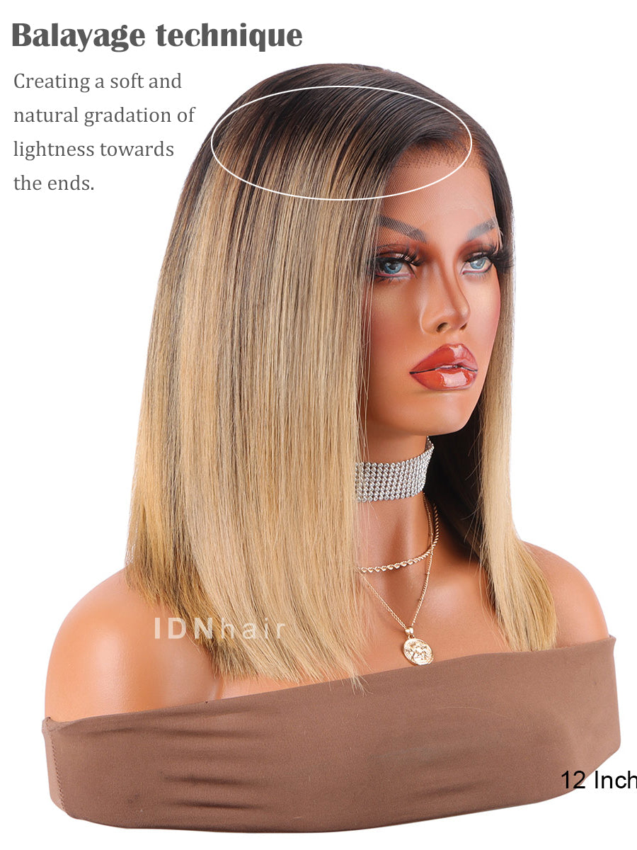 Morit Ombre Balayage Bob Straight Full Frontal Super Fine HD Lace Wig Rich Girl Hair