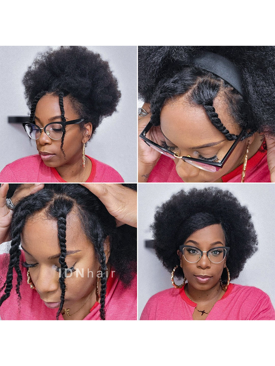 Queenie Afro Puff Curl Bob Realistic Natural Hair Style Glueless HD Lace Wig Virgin Hair