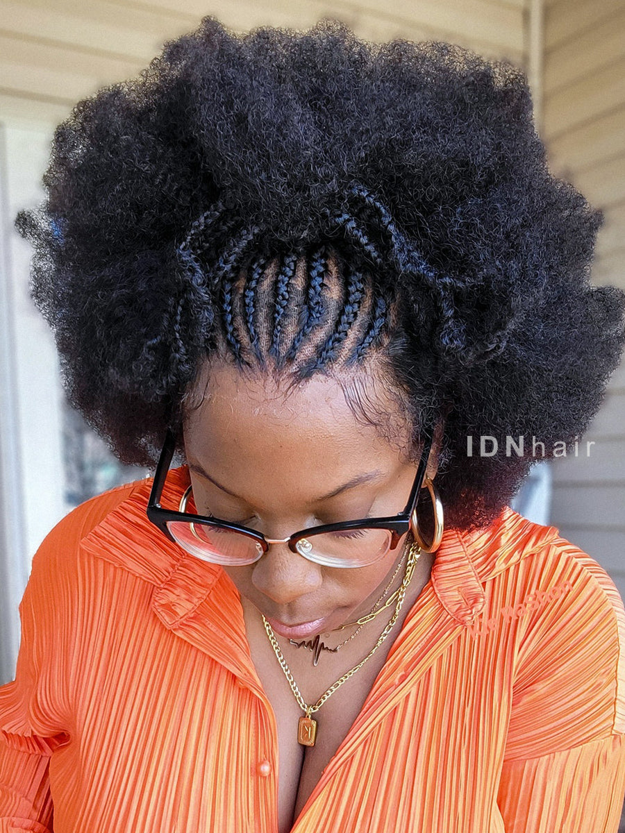 Queenie Afro Puff Curl Bob Realistic Natural Hair Style Glueless HD Lace Wig Virgin Hair