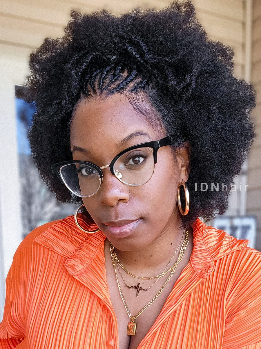 Queenie Afro Puff Curl Bob Realistic Natural Hair Style Glueless HD Lace Wig Virgin Hair