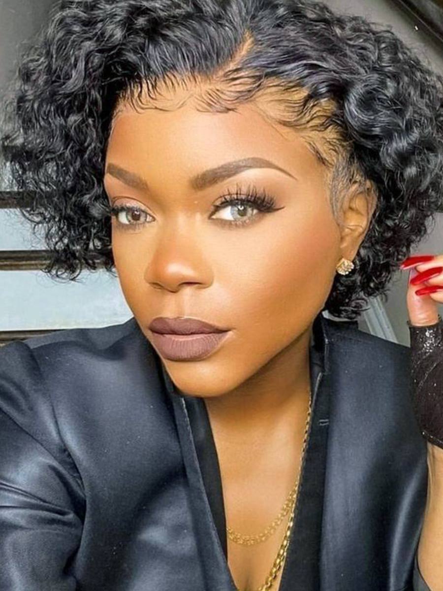 Toffe Pixie Cut Curly Scalp Knots 13X4 HD Lace Bob Wig