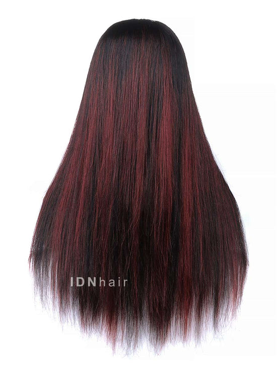 Candice Highlight Red 99j Yaki Straight Glueless Human Hair Lace Front Wig