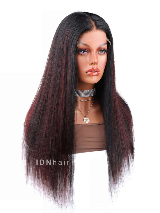 Candice Highlight Red 99j Yaki Straight Glueless Human Hair Lace Front Wig