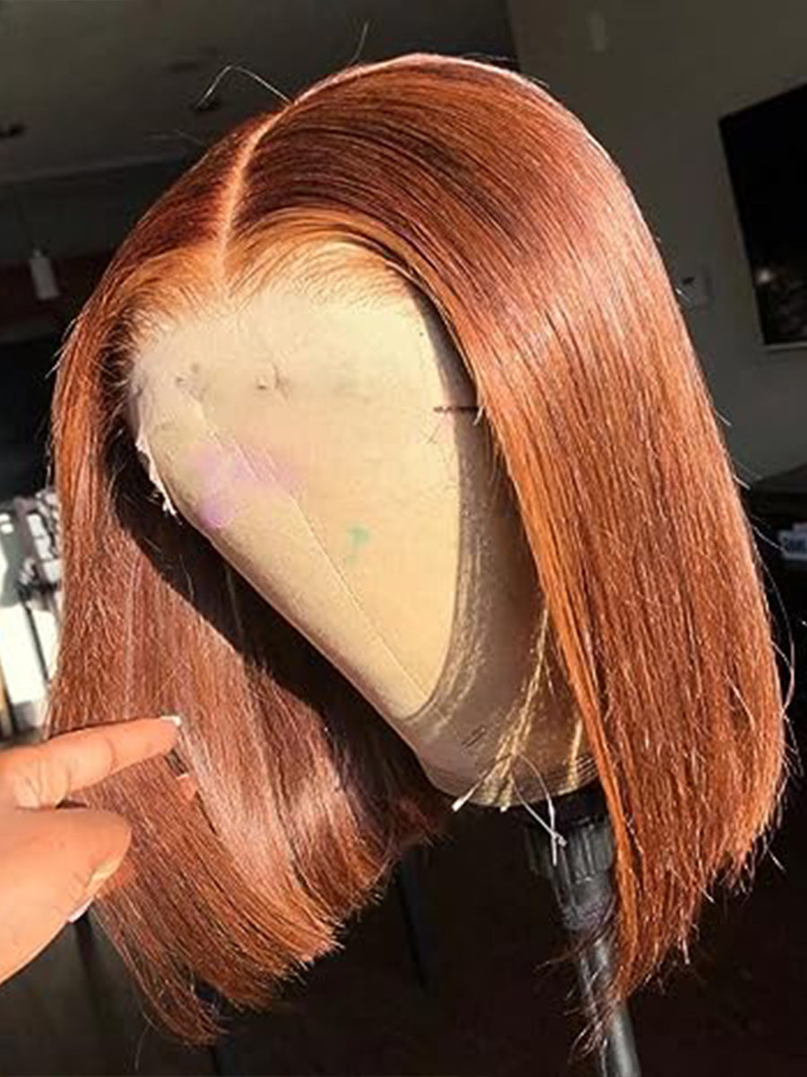 Rebecca Reddish Brown Glueless Straight Bob Wig Transparent Lace Human Hair