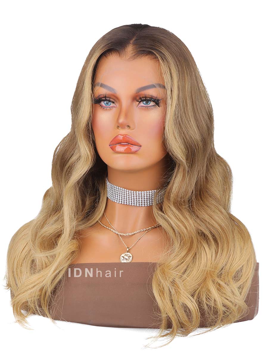 Amber Ombre Blonde Wavy HD Front Lace Wig 100% Human Rich Girl Hair