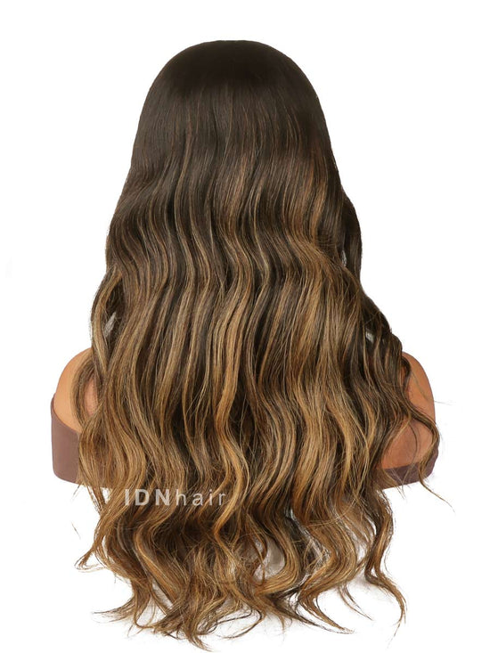 Lexi Ombre Highlight Dark Brown Wavy HD Front Lace Wig 100% Human Rich Girl Hair