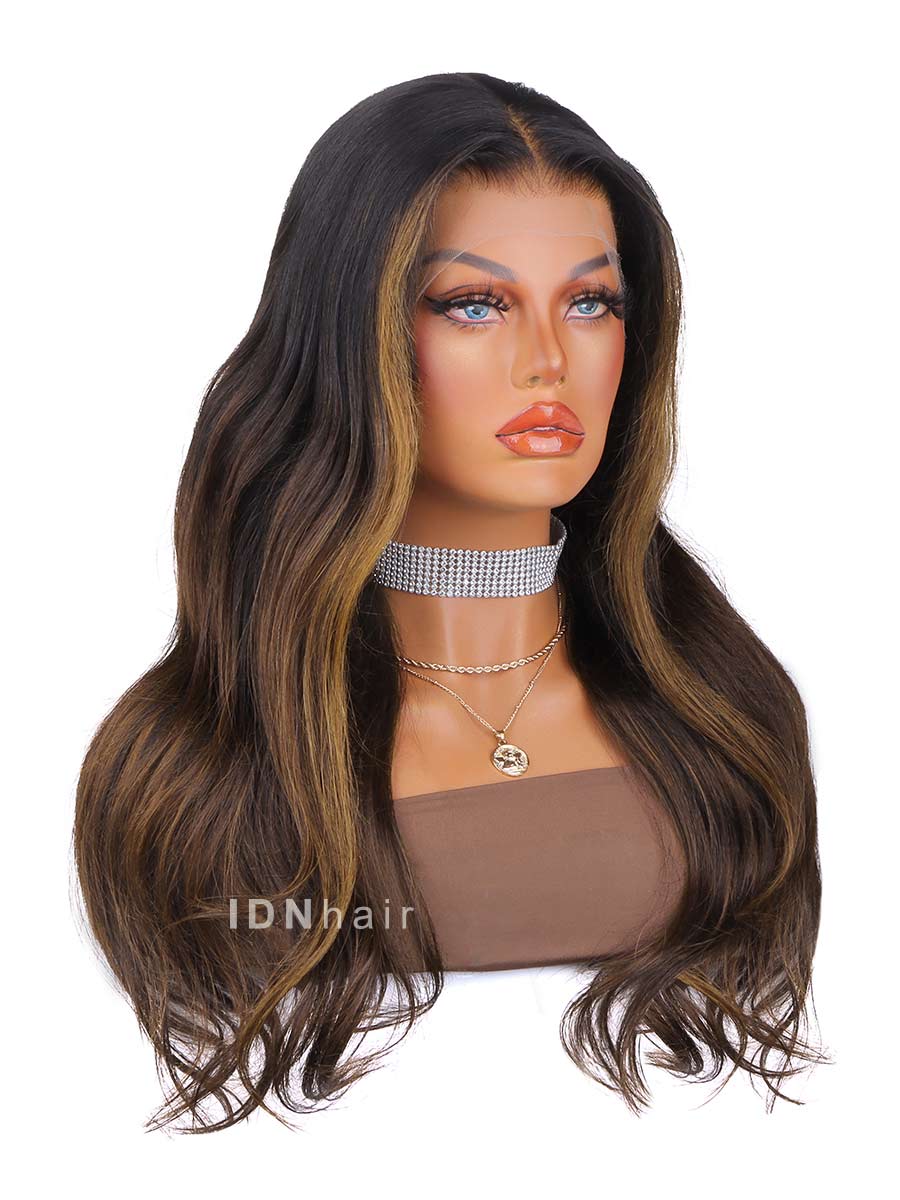 Jasmin Ombre Dark Brown Wavy HD Front Lace Wig 100% Human Rich Girl Hair