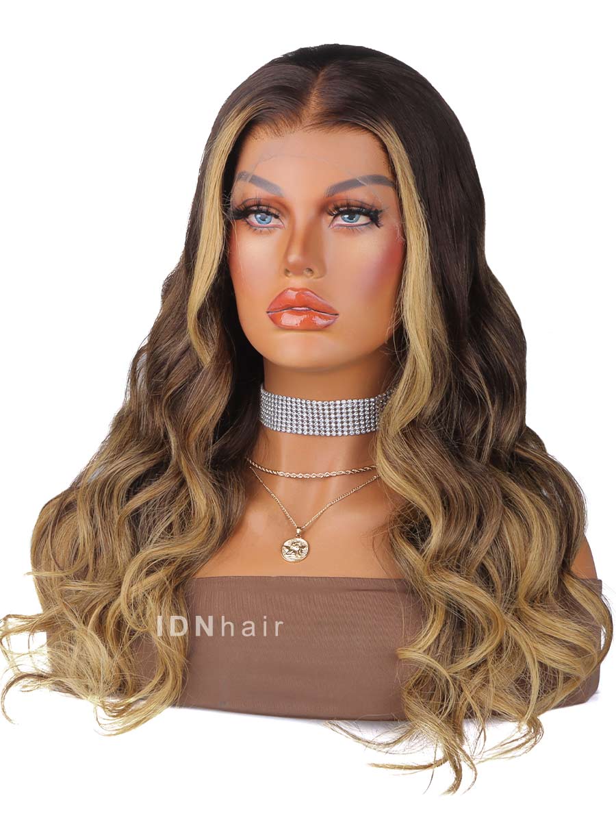 Load image into Gallery viewer, Vida Ombre Balayage Brown Wavy HD Front Lace Wig Rich Girl Hair
