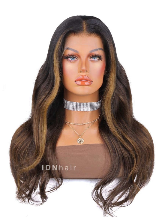 Load image into Gallery viewer, Jasmin Ombre Dark Brown Wavy HD Front Lace Wig 100% Human Rich Girl Hair
