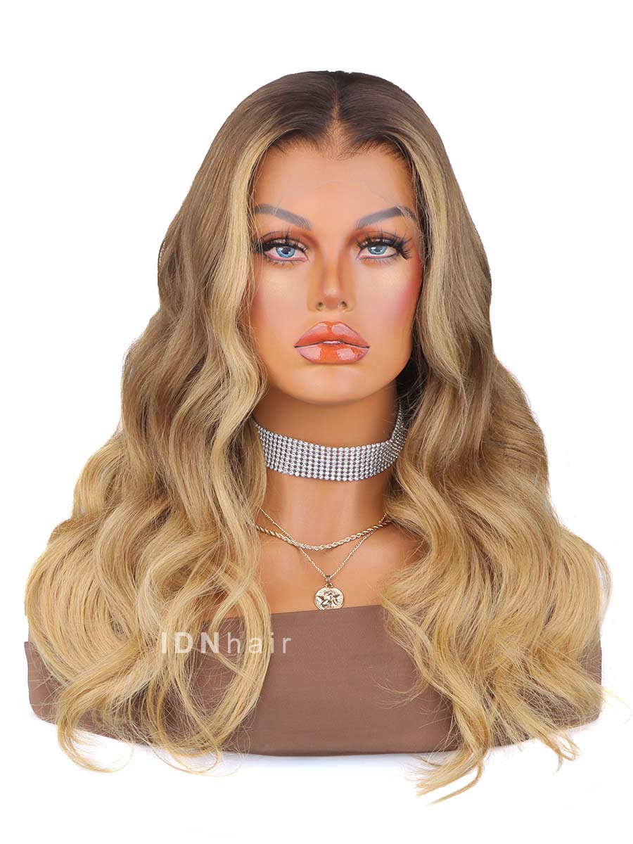 Amber Ombre Blonde Wavy HD Front Lace Wig 100% Human Rich Girl Hair