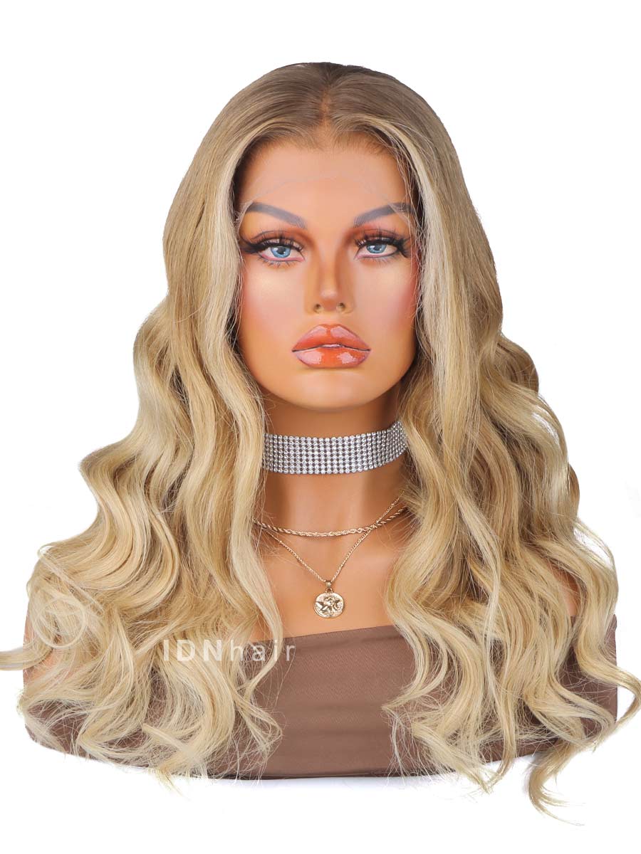 Load image into Gallery viewer, Marigold Ombre Blonde Body Wave HD Front Lace Wig 100% Human Rich Girl Hair
