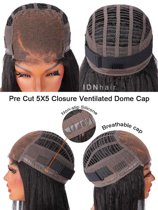 Mya Super Fine Yaki Straight 4C Edges 5x5 Wear & Go Pre Cut Wig 100% Human Hair