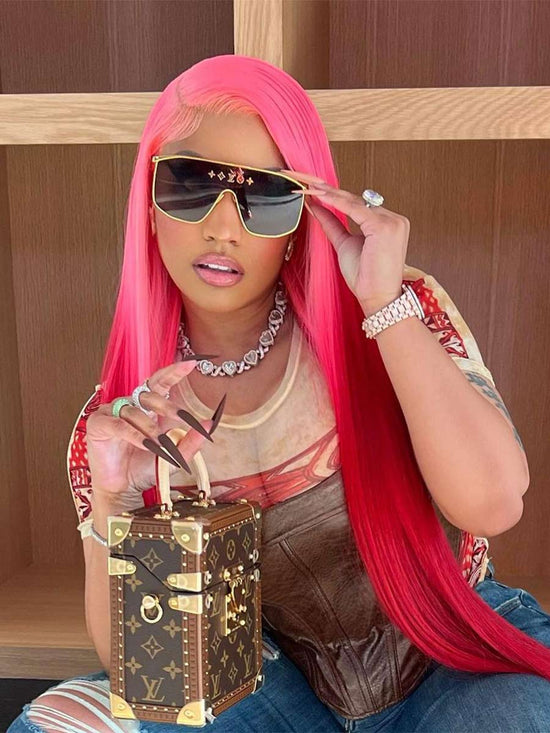 Load image into Gallery viewer, Layla Ombre Pink CardiB Silky Straight 13x4 Front Human Hair Wig
