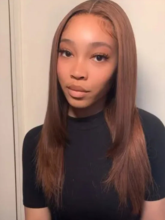 Leila Layered Brown Straight Super Fine HD Glueless Lace Wig Scalp Knots