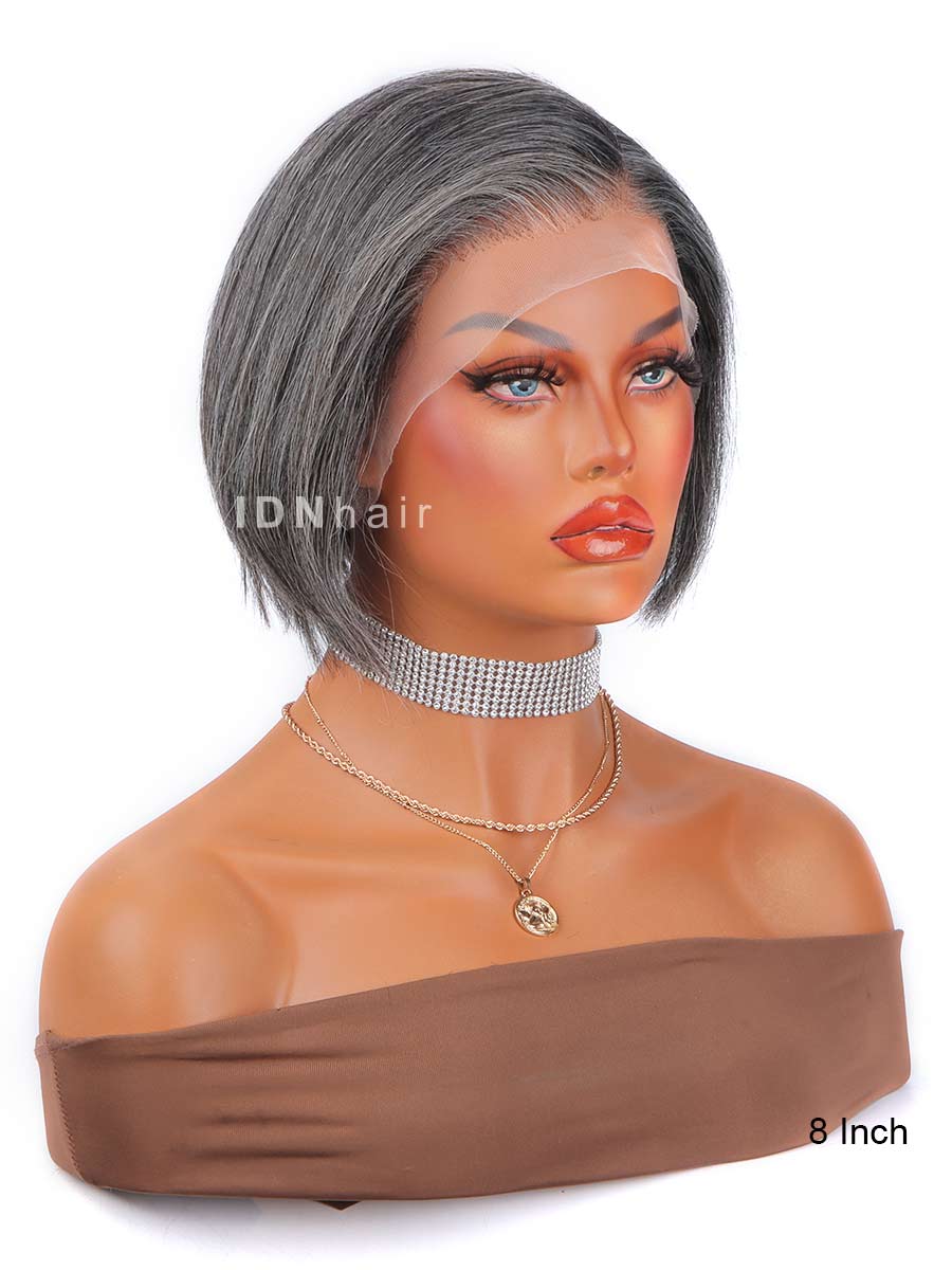 Nene Salt And Pepper Pixie Cut Bob 13X4 Lace Front Wig