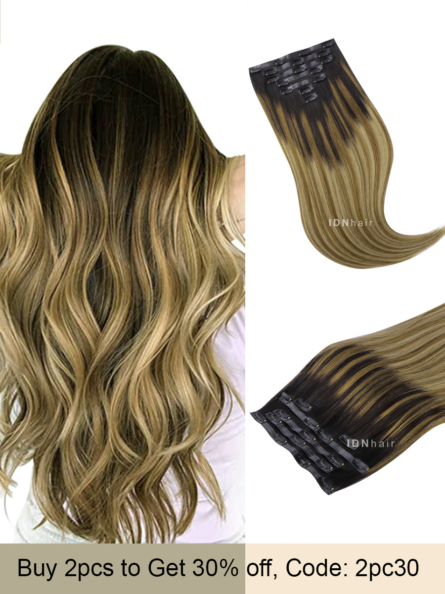 Edna Sexy Highlight Seamless Paper Thin Clip ins Ombre Human Hair Extensions for Black Women