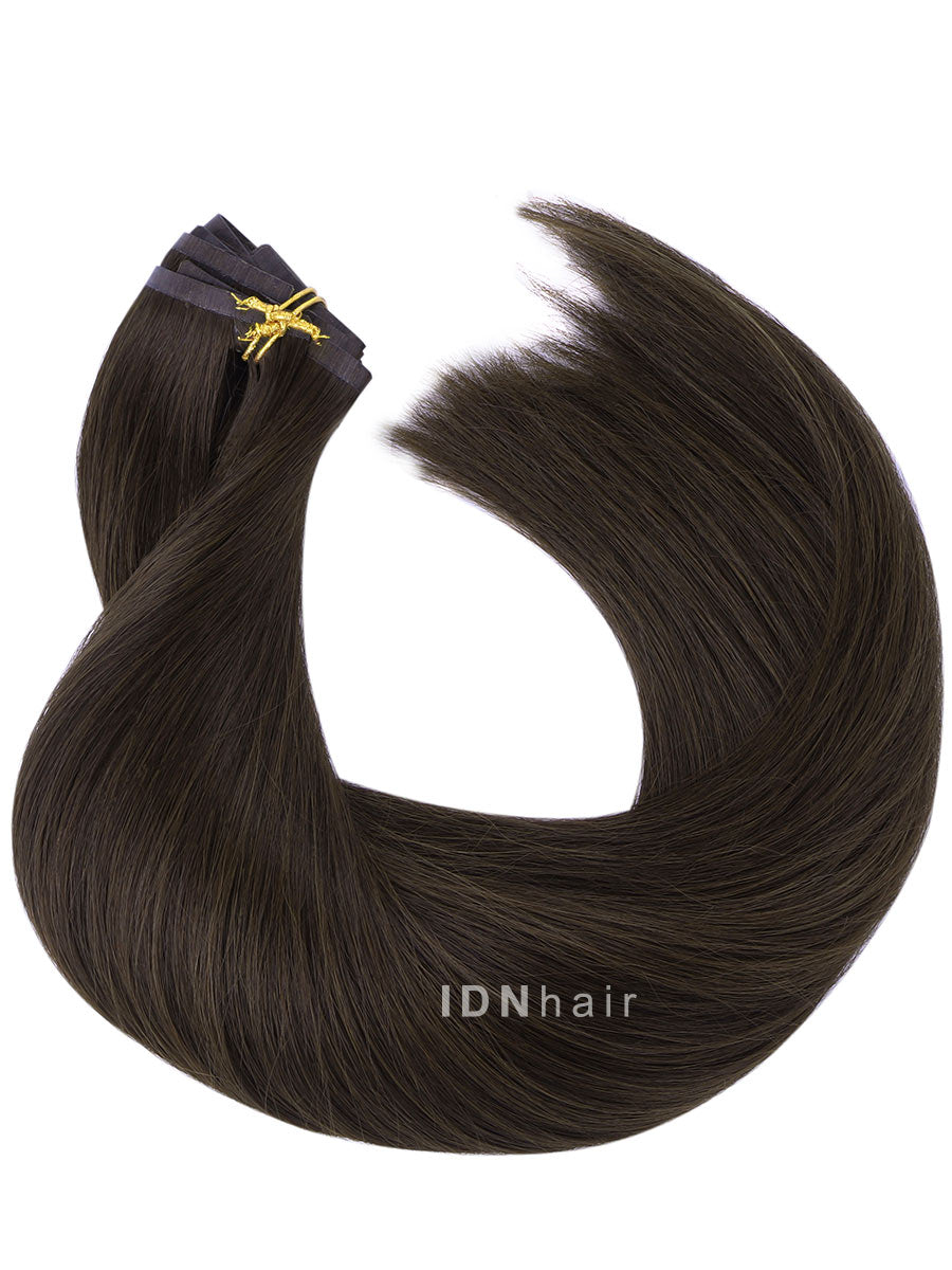 Leanna #2 Dark Brown Seamless Paper Thin Clip ins Human Hair Extensions For Black Women