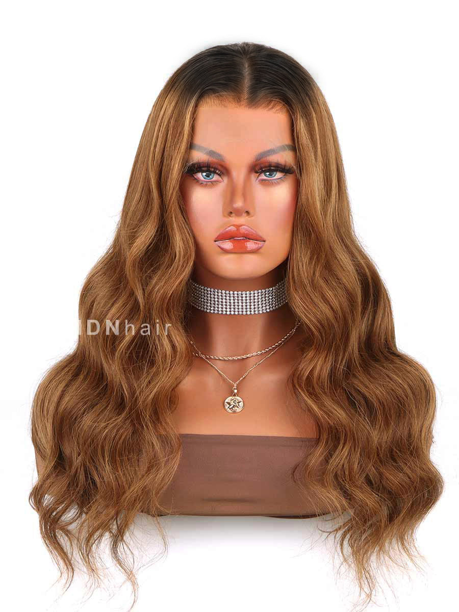Gabrielle Wavy Brown Highlight Warm Tones Scalp Knots 13x6 Frontal HD Lace Wig